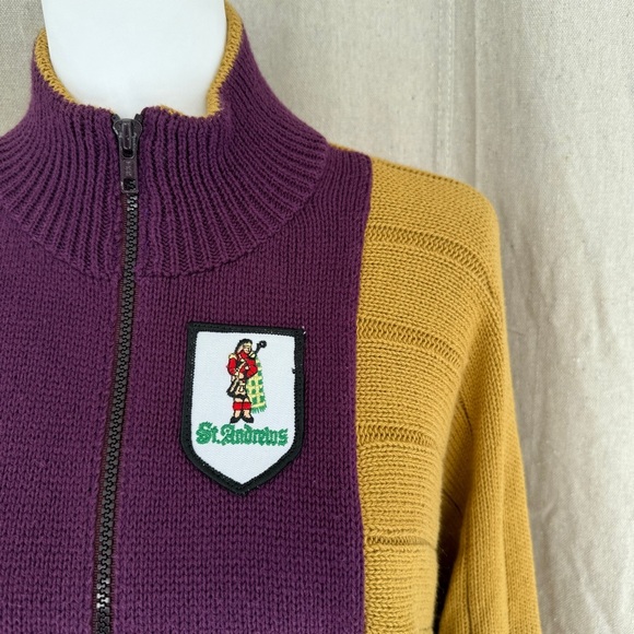Vintage Rhyner Designs St. Andrews Golf Mustard Yellow/Purple Sweater Size M - Picture 2 of 7